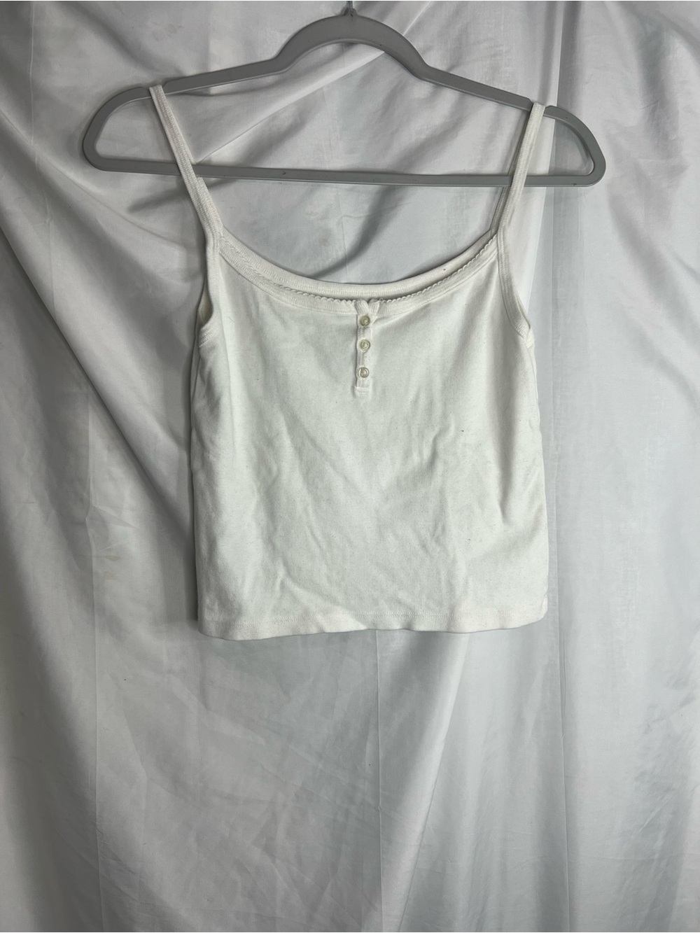 Brandy Melville White Ribbed Button-Up Tank Top